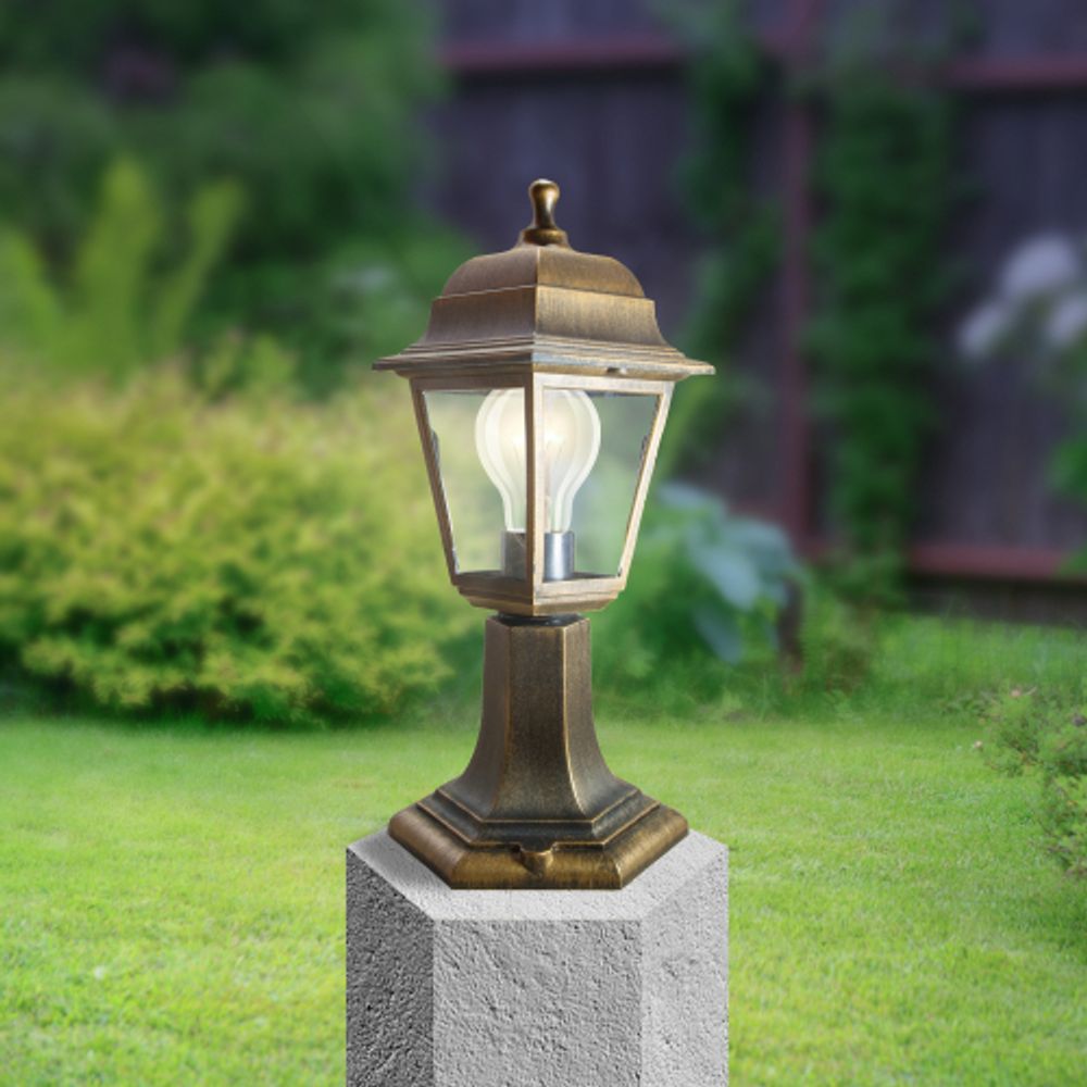 Садово-парковый светильник ЭРА НТУ 04-60-001 Оскар бронза 4 гранный напольный IP44 Е27 max60Вт | Садово-парковые светильники