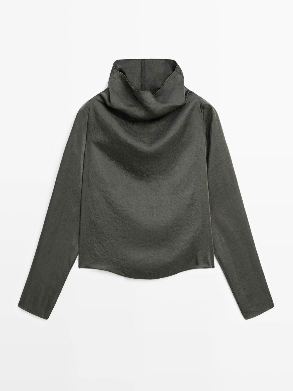 Massimo Dutti Короткая атласная блузка с струящимся лифом - STUDIO, зеленый