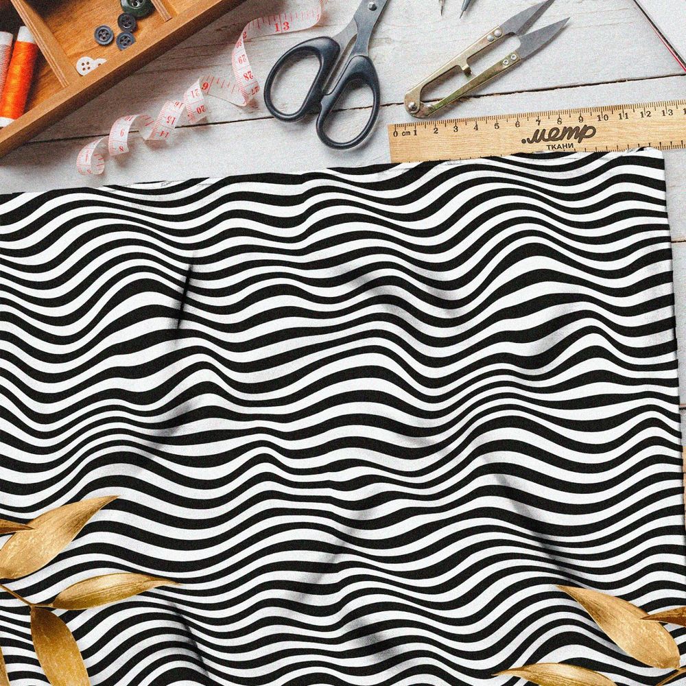 Ткань таффета волны чёрно-белые