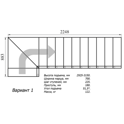 Модульная малогабаритная лестница Компакт 2925-3150