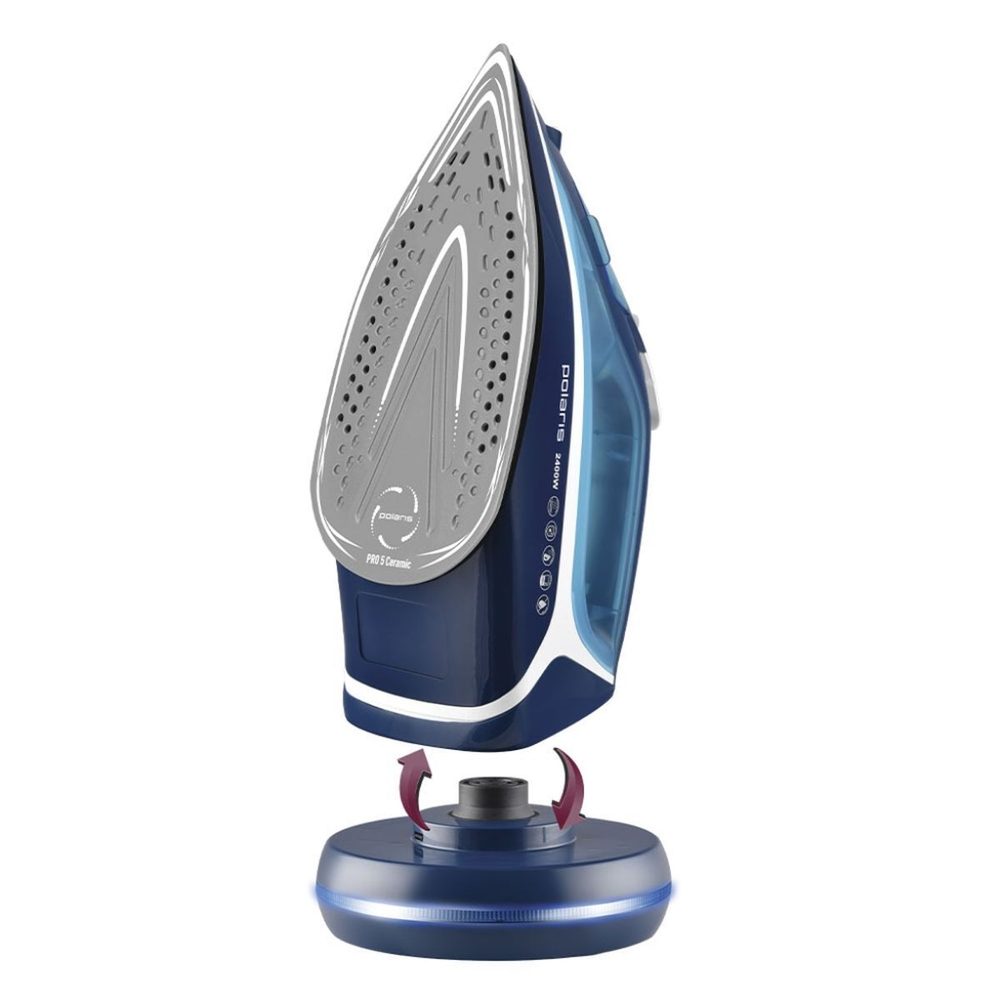 Утюг Polaris, PIR 2444K, 2400 Вт, керам, вер.отпар, сист самооч, мер ст, 1.8 м, син,бел