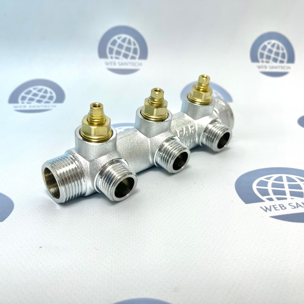 Коллектор FAR 3/4" на три отвода 1/2" под плоское уплотнение