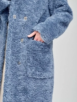 Шуба женская из шерсти мериноса чебурашка тедди, синяя, SilverFox
