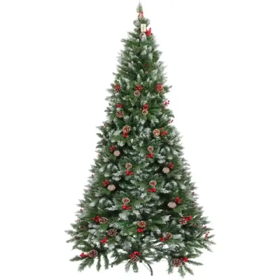 Ёлка «Морозная» 270 см, ПВХ с шишками,ягодами и белым напылением (2036 веток)