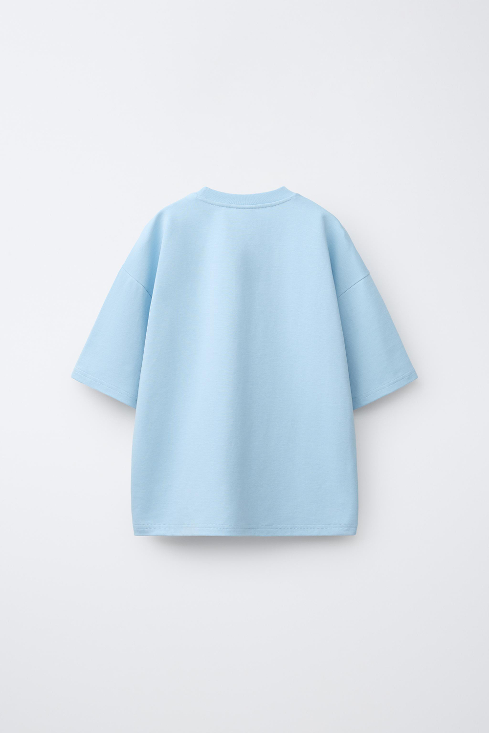 ZARA ОДНОТОННАЯ ФУТБОЛКА ИЗ ИНТЕРЛОКА, ГОЛУБОЙ