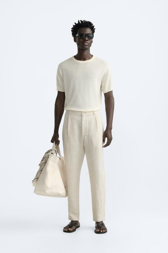 ZARA БРЮКИ ИЗ 100% ЛЬНА,БЕЖЕВЫЙ