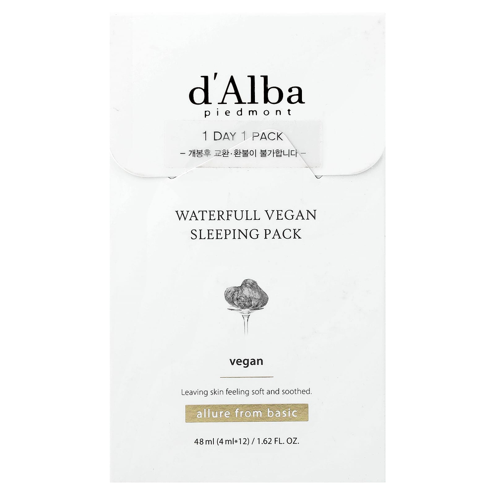d'Alba, Waterfull, веганская ночная маска, 12 пакетиков по 4 мл (0,13 жидк. унции)