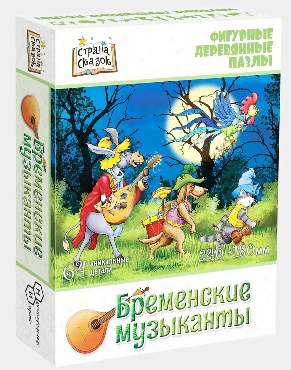 Фигурный деревянный пазл Бременские музыканты 64 элемента Страна сказок