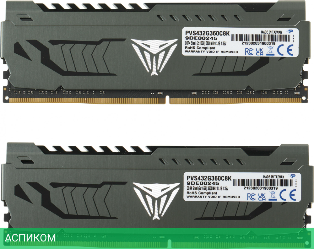 Оперативная память Patriot Viper Steel 2x16GB DDR4 PC4-28800 (PVS432G360C8K)