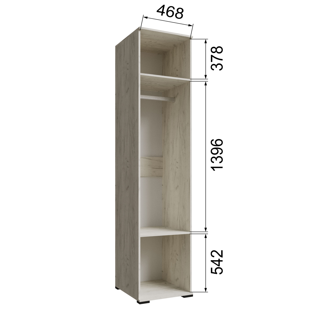 Шкаф-пенал Лилль с полками и штангой дуб крафт белый/дуб крафт табачный