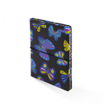 Записная книжка, А6, Yalong, 7БЦ, матовая ламинация, поролон, на резинке, клетка, цветной срез, 80 л., "Бабочки на черном", ассорти