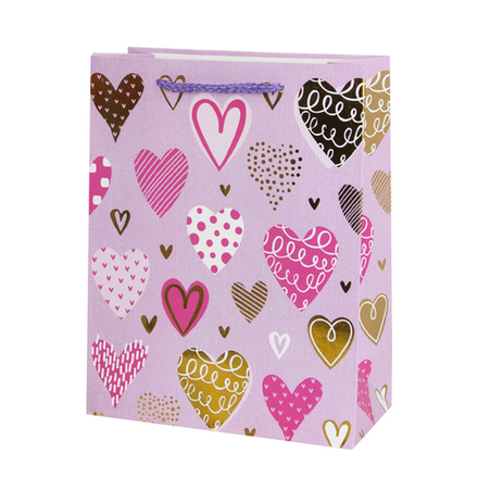 Пакет подарочный, Конфетти Сердечки, Сиреневый, Металлик, 32*26*10 см, 1 шт.