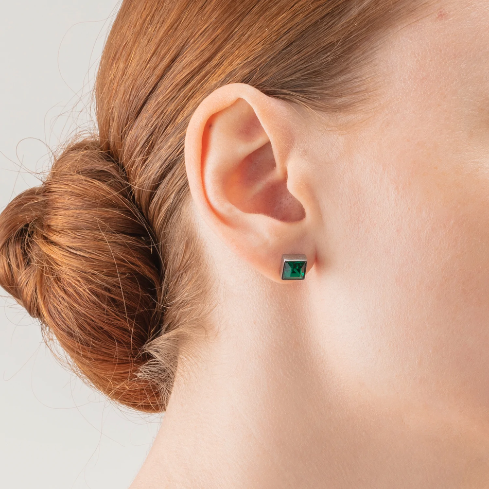 Серьги-пусеты Coeur de Lion Dark green-silver 0500/21-0548