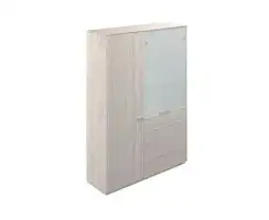 NZ-0303+NZ-0312.YN.GS / Шкаф для одежды 600 и Шкаф высокий 800 со стеклом мат., 4 ящ., обвязка YN, фасады GS / 1424х450х1976, обвязка YN, фасады GS, стекло матовое GLM