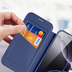 Чехол книжка синего цвета с поддержкой MagSafe от Dux Ducis для iPhone 17 Pro, серия Skin X Pro Series Case