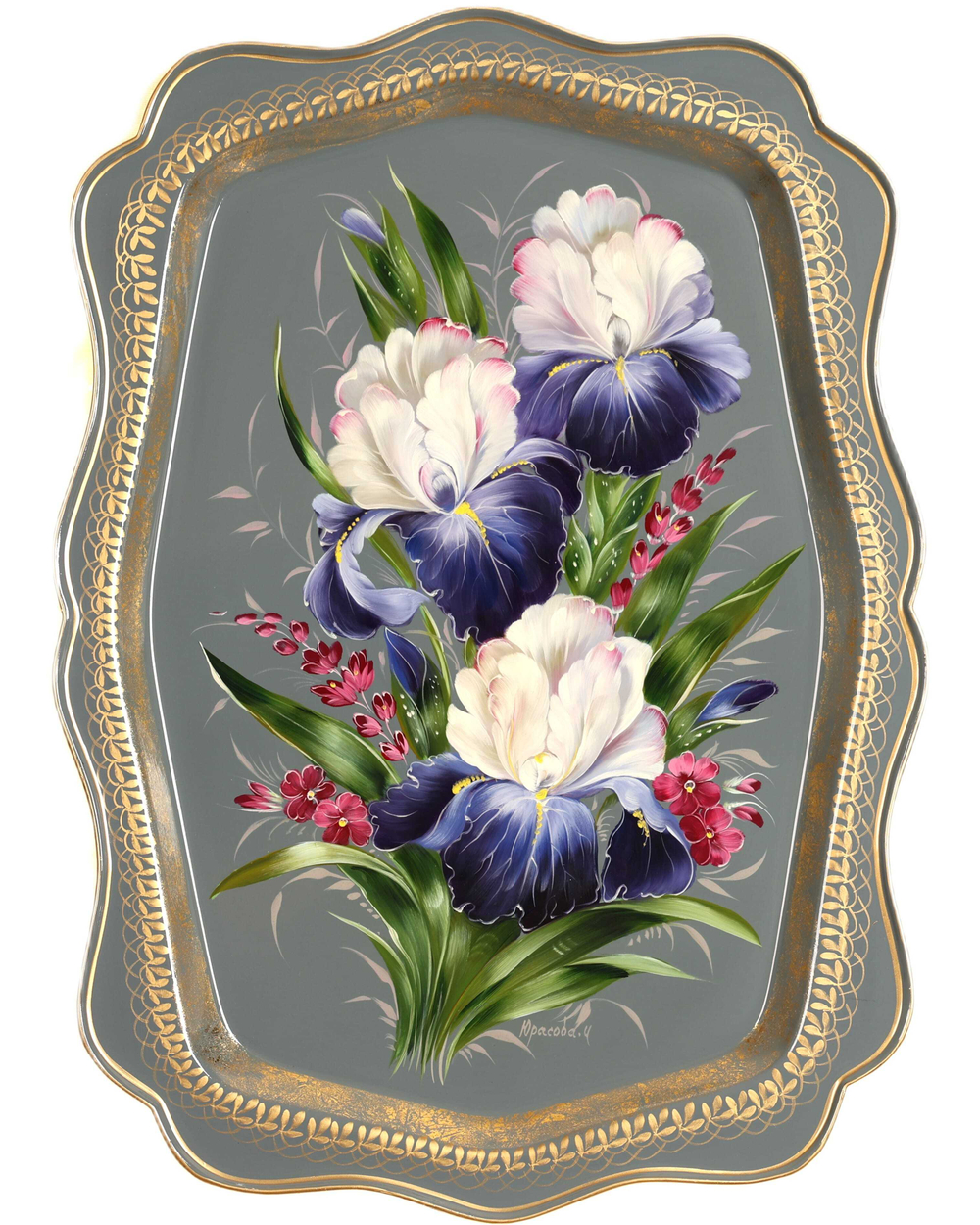 Жостовский поднос декоративный, размер 47х34 см (A22), металлический