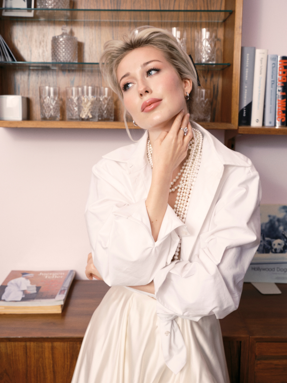 Колье длинный речной жемчуг в 4 ряда