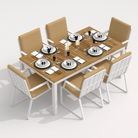 Обеденная группа Ideal Patio ТЕЛЛА  АЛЬБА  каркас белый, стол тик 180, ткань бежевая