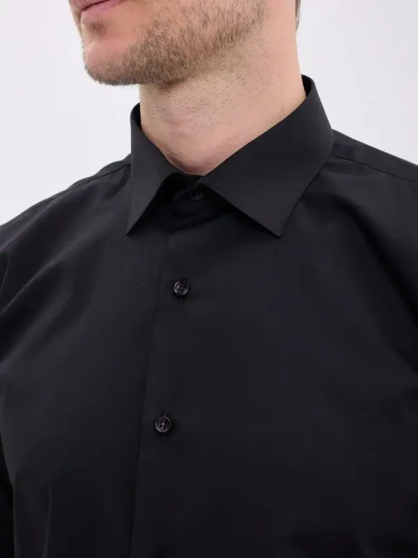 Рубашка на высокий рост LONG SLIM FIT с длинным рукавом, черная