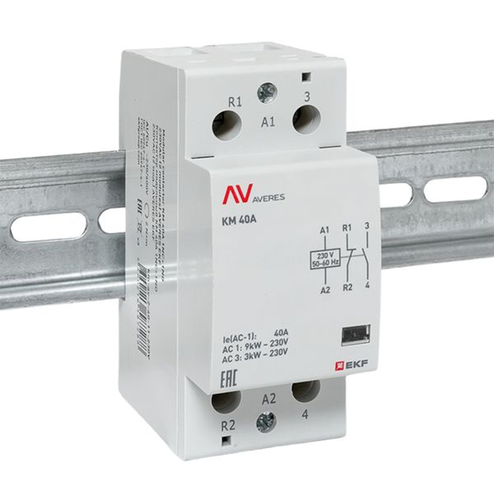 Контактор модульный КМ 40А 1NO+1NC 230В АС (2 мод.) AVERES EKF