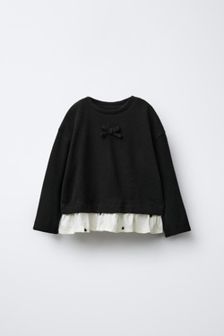 ZARA КОМБИНИРОВАННАЯ ФУТБОЛКА SOFT TOUCH С БАНТОМ И СЕРДЕЧКАМИ,ЧЕРНЫЙ