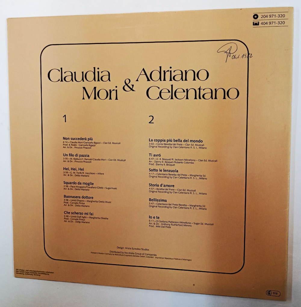 Винтажная виниловая пластинка Claudia Mori and Adriano Celentano Storia Damore (Germany 1980)