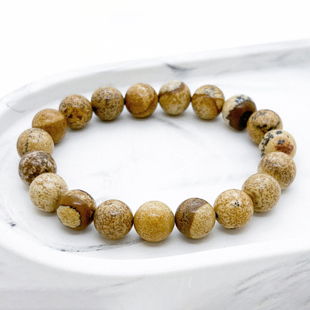 Браслет, "яшма пейзажная", диаметр бусин около 10 мм, размер 16 см