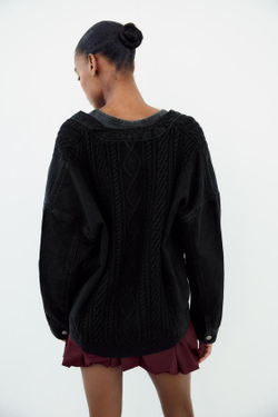 ZARA КАРДИГАН C ДЖИНСОВЫМИ ДЕТАЛЯМИ, ЧЕРНЫЙ