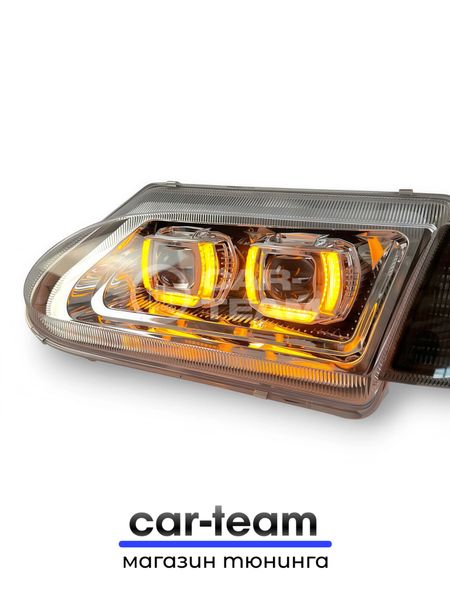 Фары ВАЗ 2113, 2114, 2115 передние с белыми галочками в стиле BMW ver 2.0 c Bi LED модулями, хром маска, тонированные поворотники