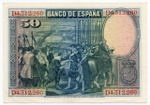 Банкнота Испания 50 песет 1928 год D4,312,260. XF