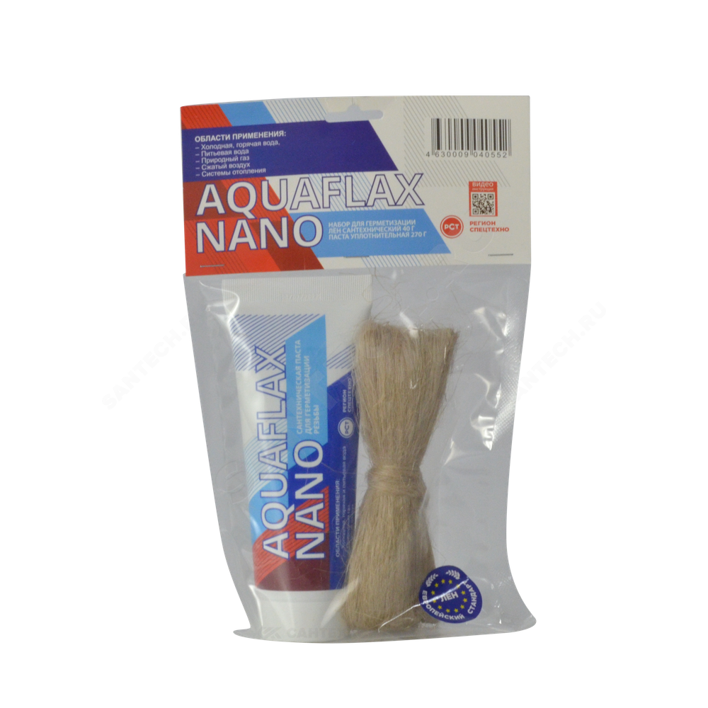 Набор для уплотнения резьбы лен (ЕВРО) 40гр+паста 270гр AQUAFLAX NANO 04055