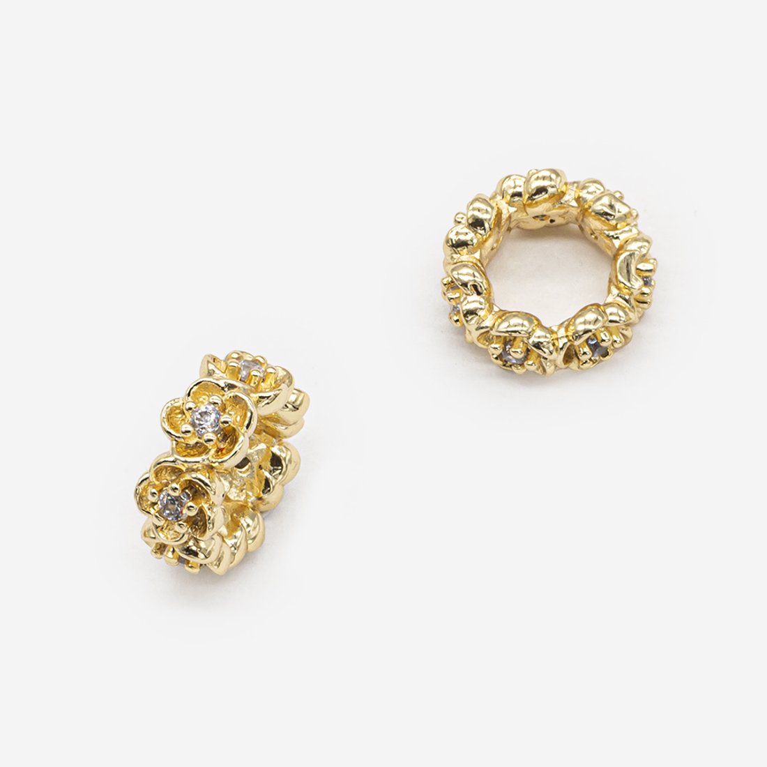 Разделитель с цветочками 10*4,2мм, фианиты, позолота