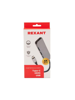 Разветвитель USB Type-C на 4 порта: 1xHDMI/2xUSB 3.0 PD/1xType-C PD Rexant 18-4151
