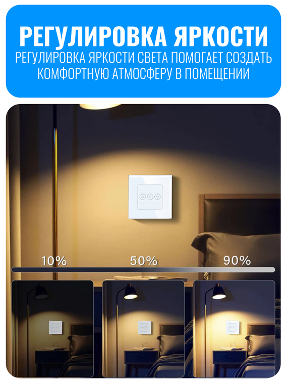 Умный сенсорный Wi-Fi выключатель диммер Smart Aura серия Classic без рамки