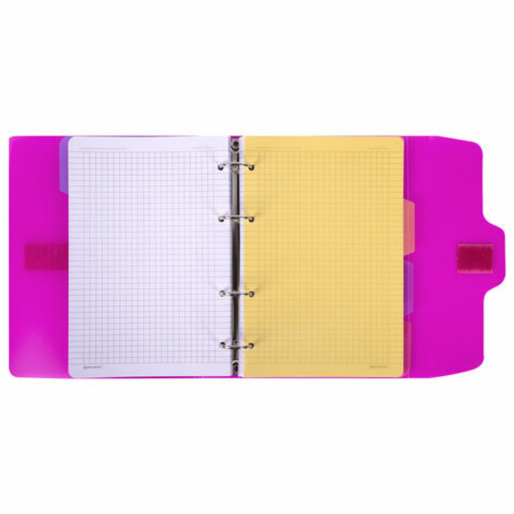 Тетрадь на кольцах А5 175х220мм, 120л, пластик, на липучке с разделителями, BRAUBERG, Розовый,404635