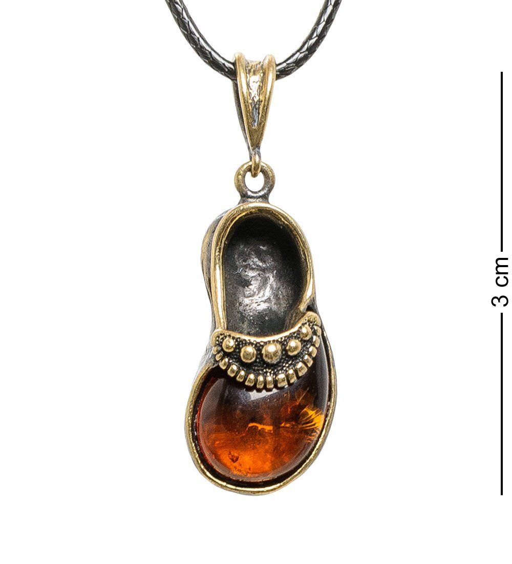 AM-1854 Подвеска Тапочка» (латунь, янтарь)