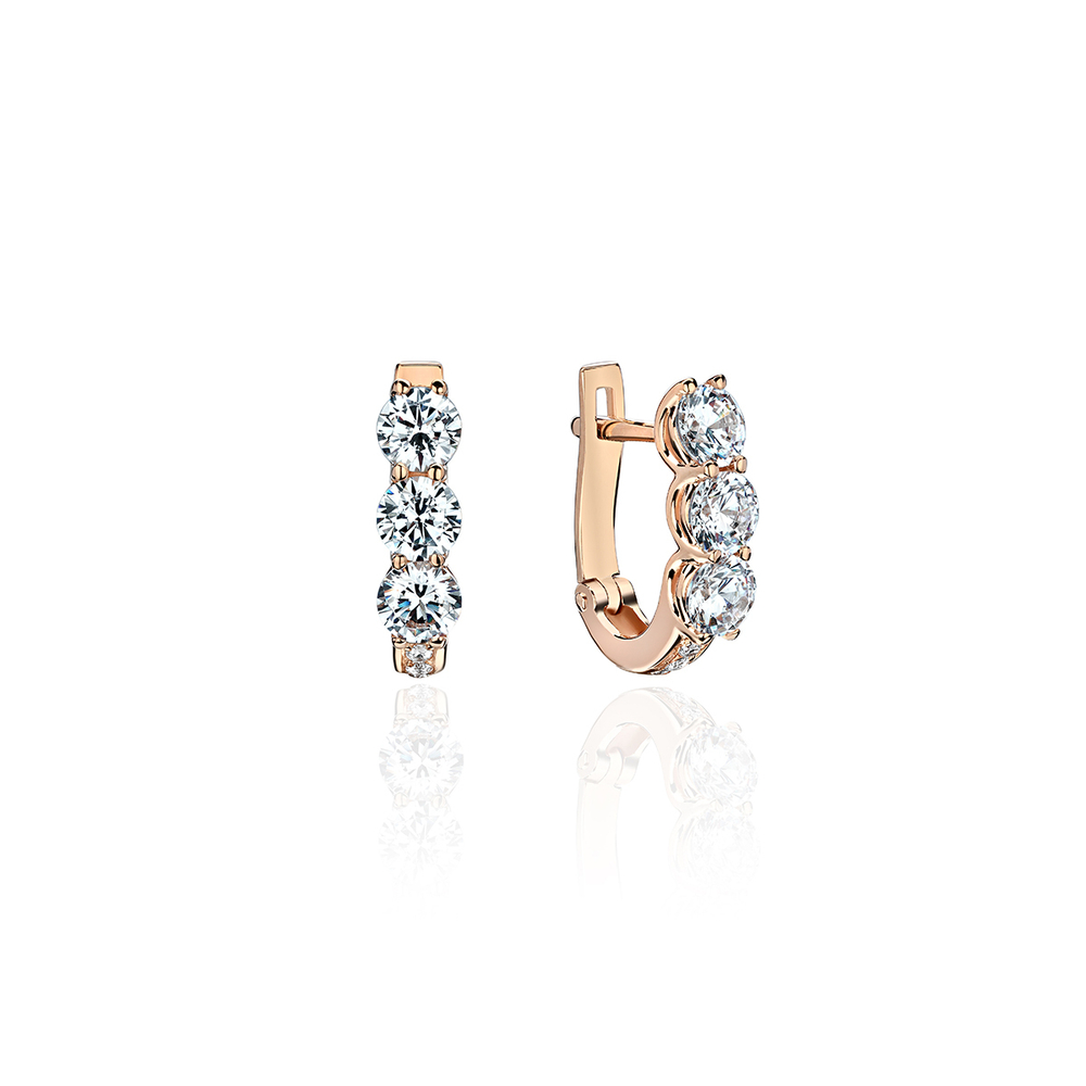 Серьги с фианитом из красного золота 585 пробы JA-S-1С115142