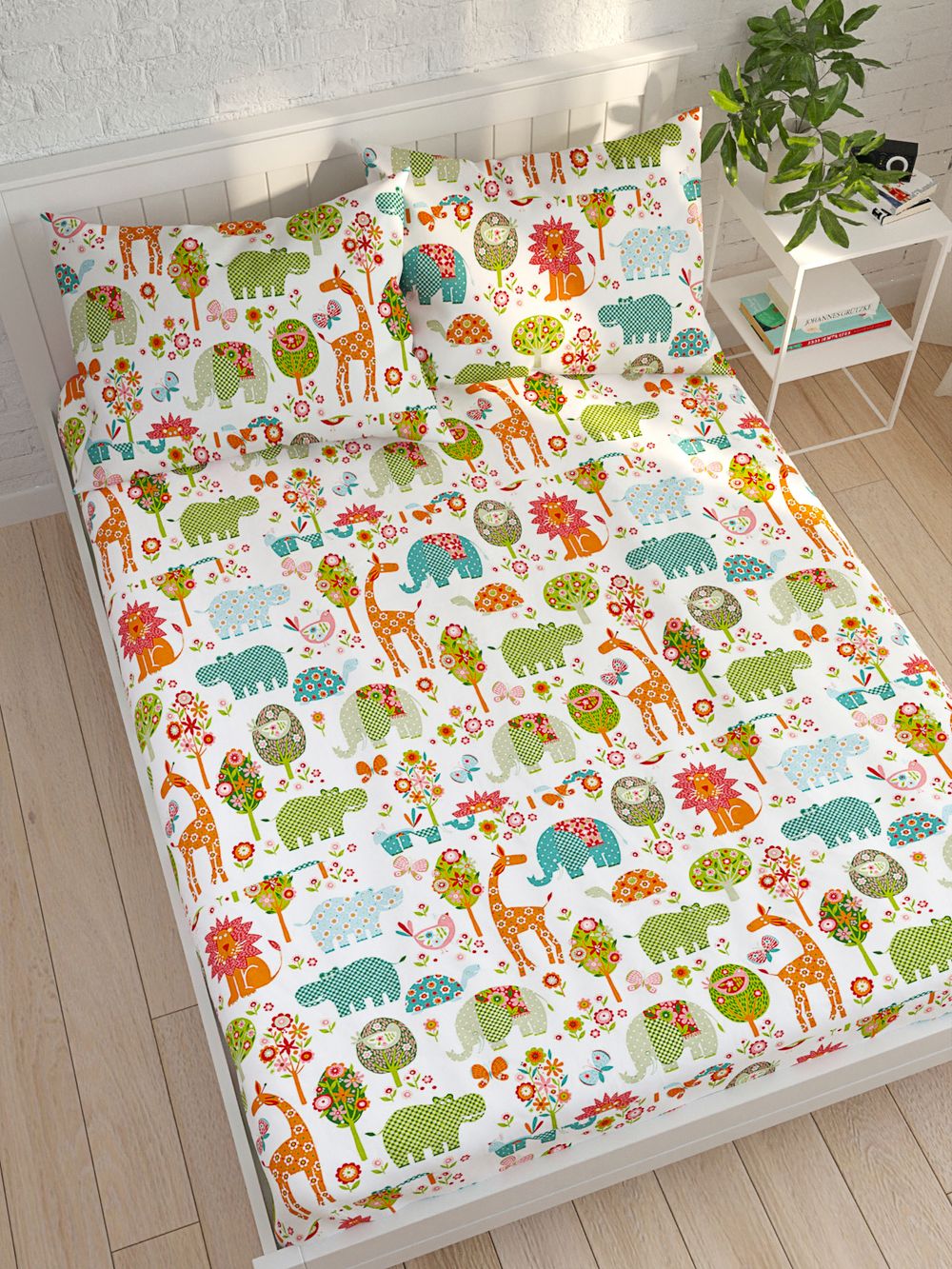 Постельное белье Сказка "Зоосад" 1,5-сп Наволочка 50х70 см 1 шт Простынь 150х215 см Пододеяльник 145х215 см, перкаль