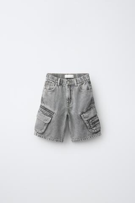 ZARA ДЖИНСОВЫЕ ШОРТЫ МУЛЬТИКАРГО, МЯГКИЙ СЕРЫЙ