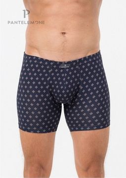 Трусы мужские боксеры удлинённые Pantelemone PMHL-1515, геометрия темно-синяя/бежевая