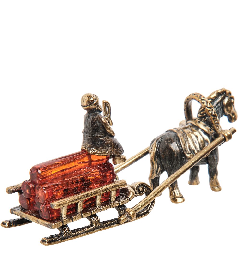 AM-1583 Фигурка «Лошадка с санями» (латунь, янтарь)