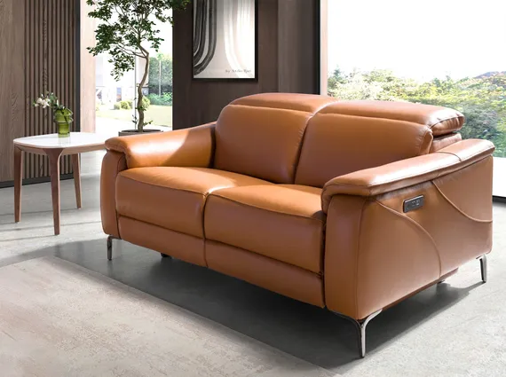 Двухместный диван с электрореклайнером Angel Cerda 6180, коричневая кожа