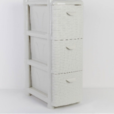 Комод узкий 3-х секционный «Ротанг», цвет белый