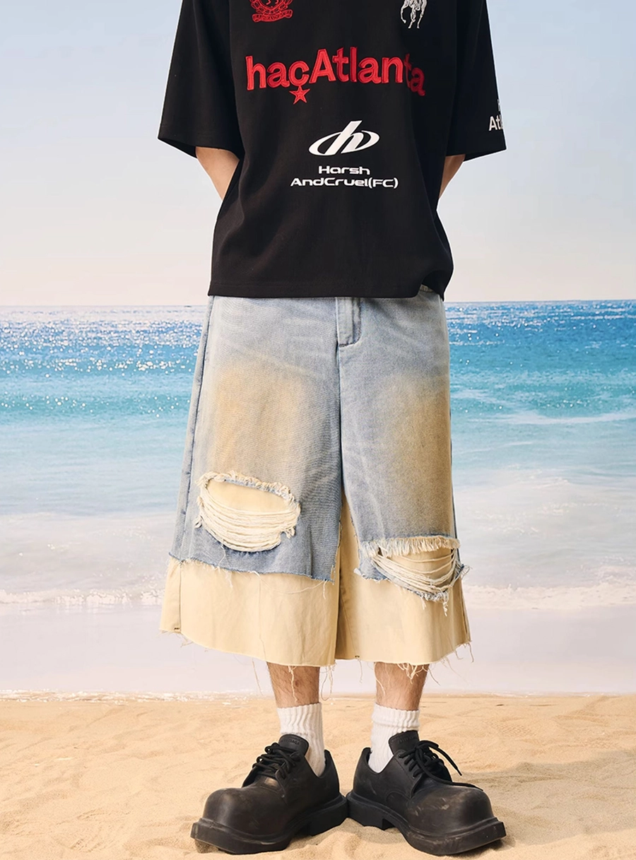 Джинсовые шорты HARSHandCRUEL Deconstructed Distressed Denim Jorts