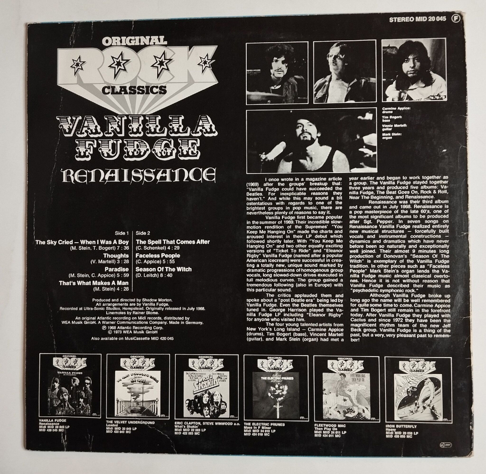 Винтажная виниловая пластинка LP Vanilla Fudge Renaissance (Germany 1973)