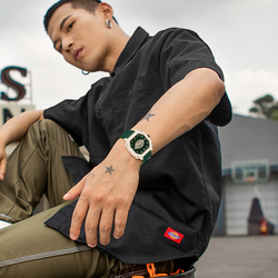 Dickies Trendy Vintage Colorway Small Block Wrist Watch Quartz Movement Silicone Strap Green Dial Unisex