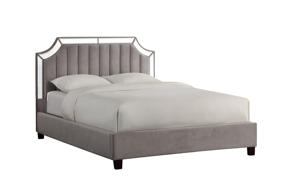 Кровать Garda Decor с зеркальными вставками серая 214*172*127 см