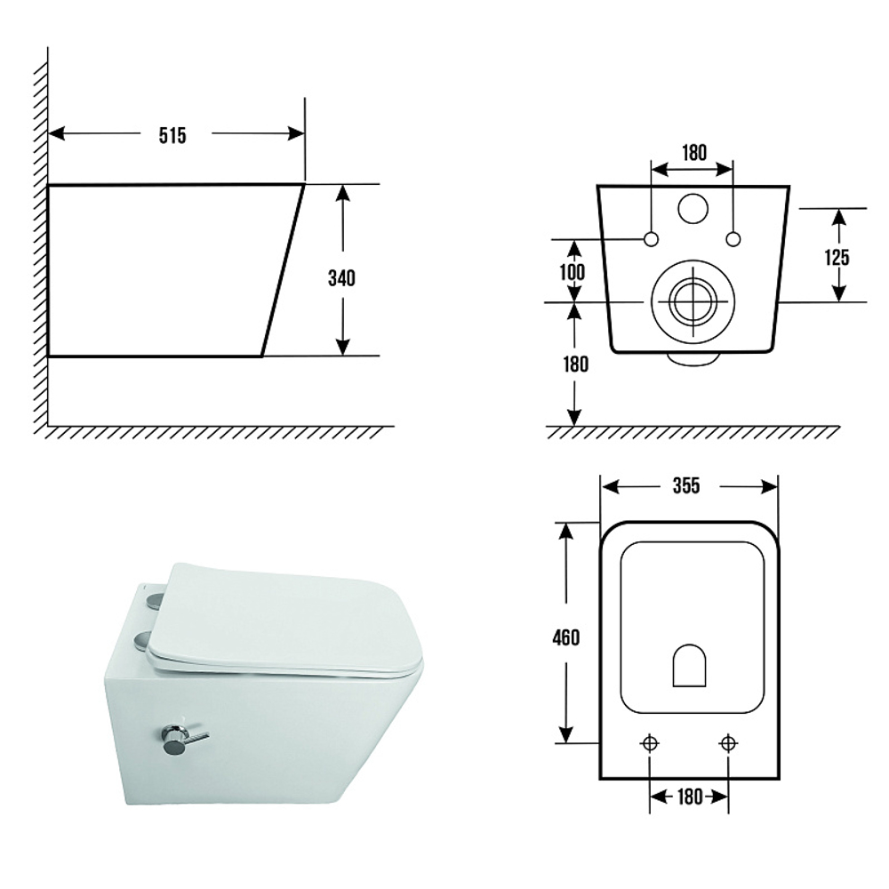 Унитаз подвесной Azario Dezi White BD 355х515х340 безободковый, с функцией биде, с быстросъемным сиденьем "Микролифт" (AZ-W05-SWBD)