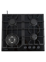 Газовая варочная панель шириной 60 см, Macbi MBH64WFGI.V2-BL Чернаяс Wok-конфоркой, Черное закаленное стекло, Электроподжиг, Газ-контроль, Решетки из чугуна