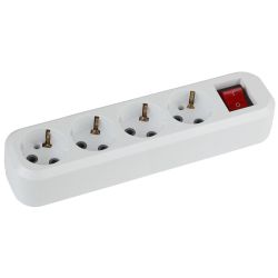 Колодка ЭРА KX-4es 4 розетки с зазeмлением с выключателем белая